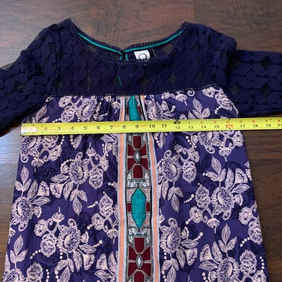 Akemi + Kin Anthropologie Maite navy blue multicolor tunic top size S - Picture 12 of 13